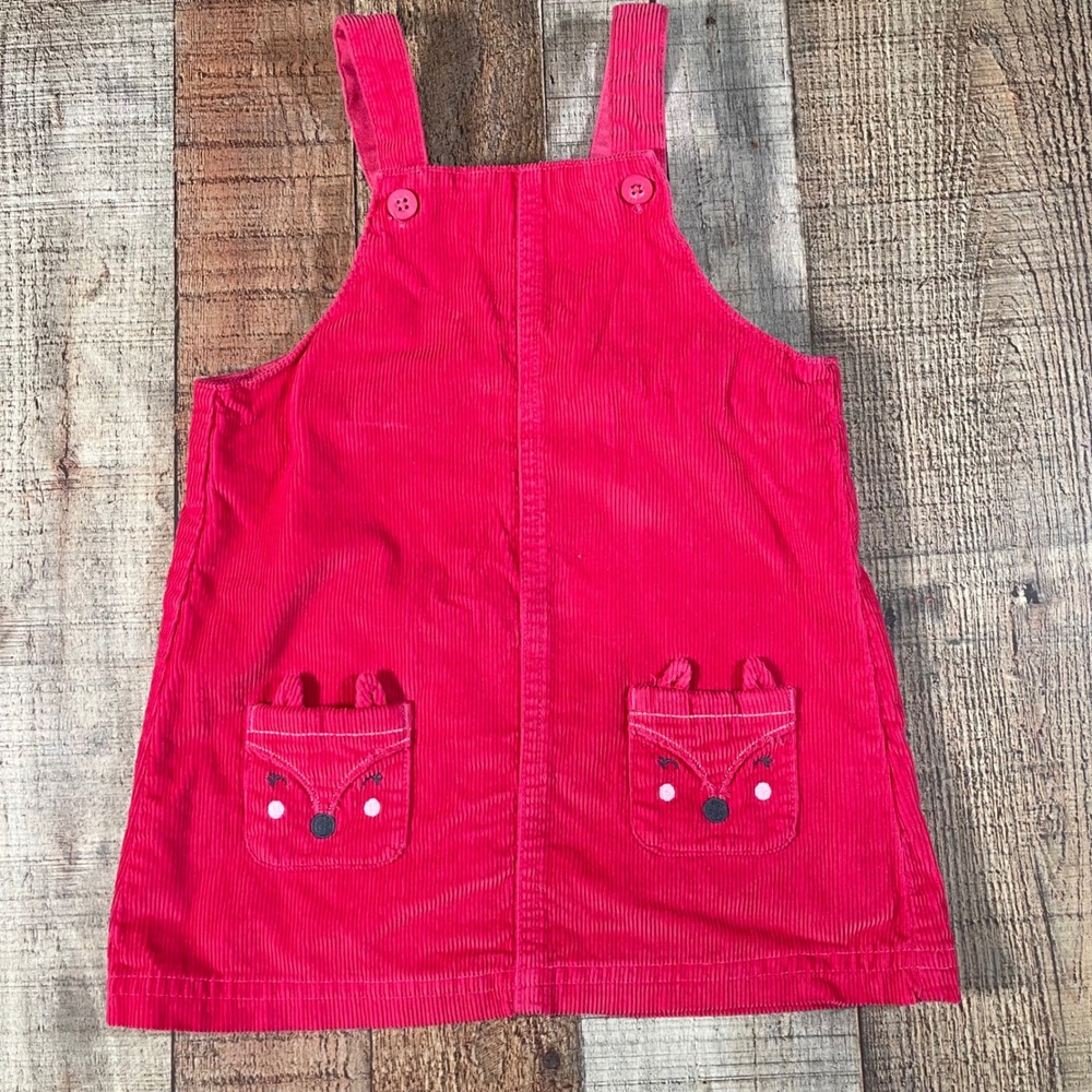 Carter's Pink Cotton Corduroy Fox Pocket Jumper Pinafore Dress Fall 18 Months